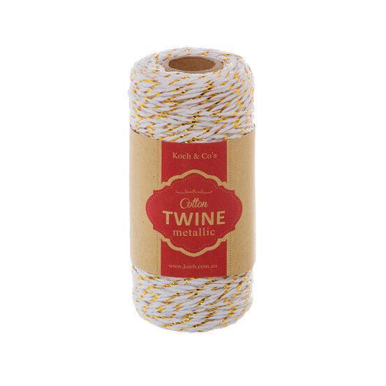 Bakers Twine Metallic 2mm X 100mt - White & Gold - centaur packaging