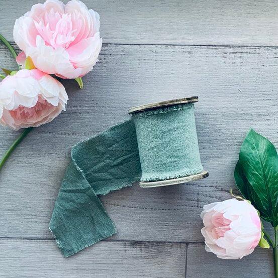 Calico Ribbon with Wooden Spool - Sage - centaur packaging