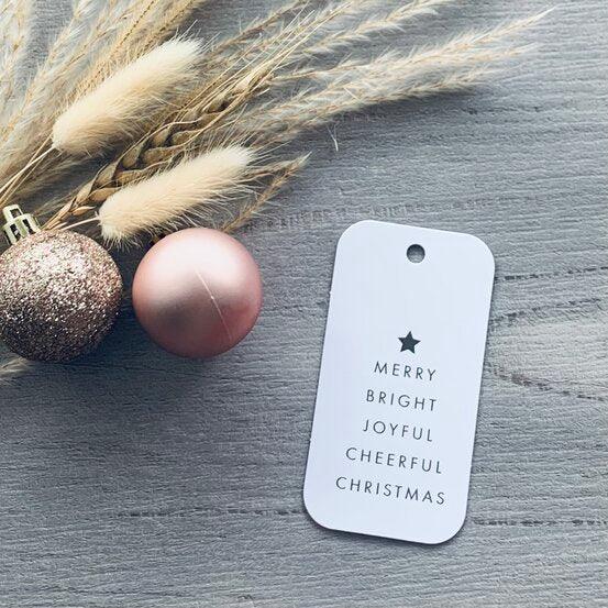 Christmas Cheer Silver Script Tag - White - centaur packaging