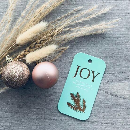 Christmas Joy Script Tag - Aqua - centaur packaging