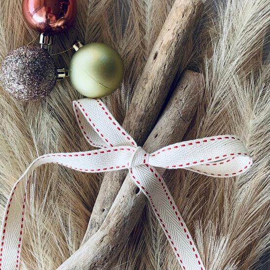 Herringbone Twill Ribbon Stitched 15mm X 20 mt - Red - centaur packaging