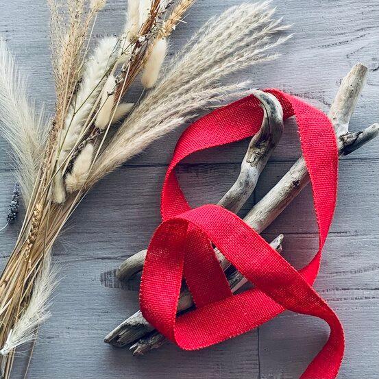 Jute Hessian Sewn Edge Red Ribbon 40mm x 10mt - centaur packaging