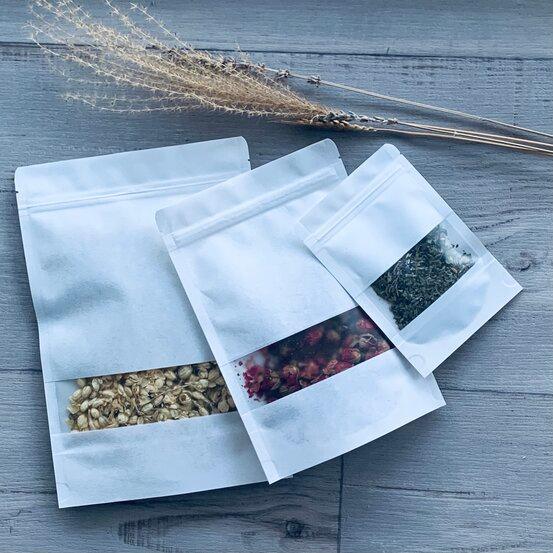 Large white stand up pouch with window - PK 50 - centaur packaging