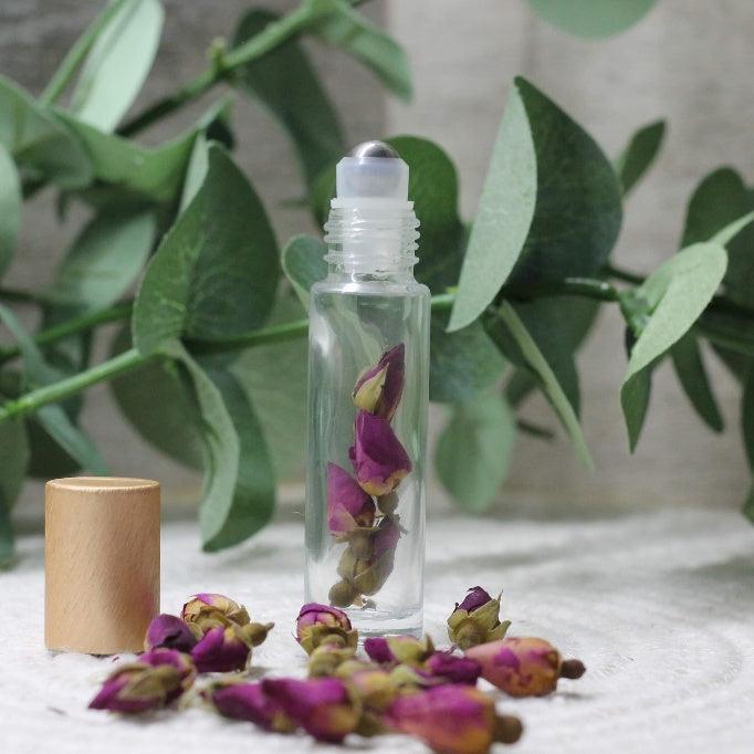 Miniature Rose Buds-50gms - clear 10ml bottle bamboo lid centaur packaging