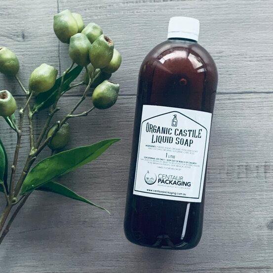 Natural Castile Liquid Soap - 1lt - in a amber bottle centaur packaging