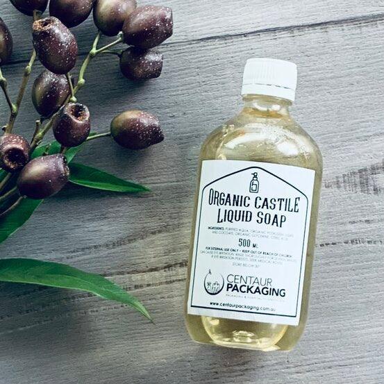 Natural Castile Liquid Soap - 500ml - in a pet clear bottle centaur packaging