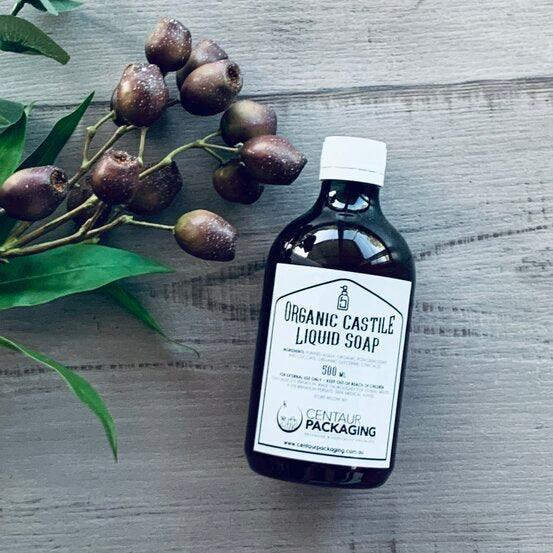 Natural Castile Liquid Soap - 500ml - amber pet bottle centaur packaging