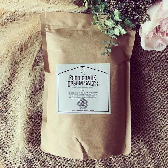 Natural Epsom Salt - 1kg -KRAFT POUCH- centaur packaging