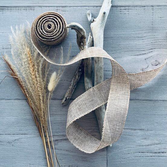 Poly Flax Jute Ribbon Sewn Edge 50mm x 10mt - Natural - centaur packaging