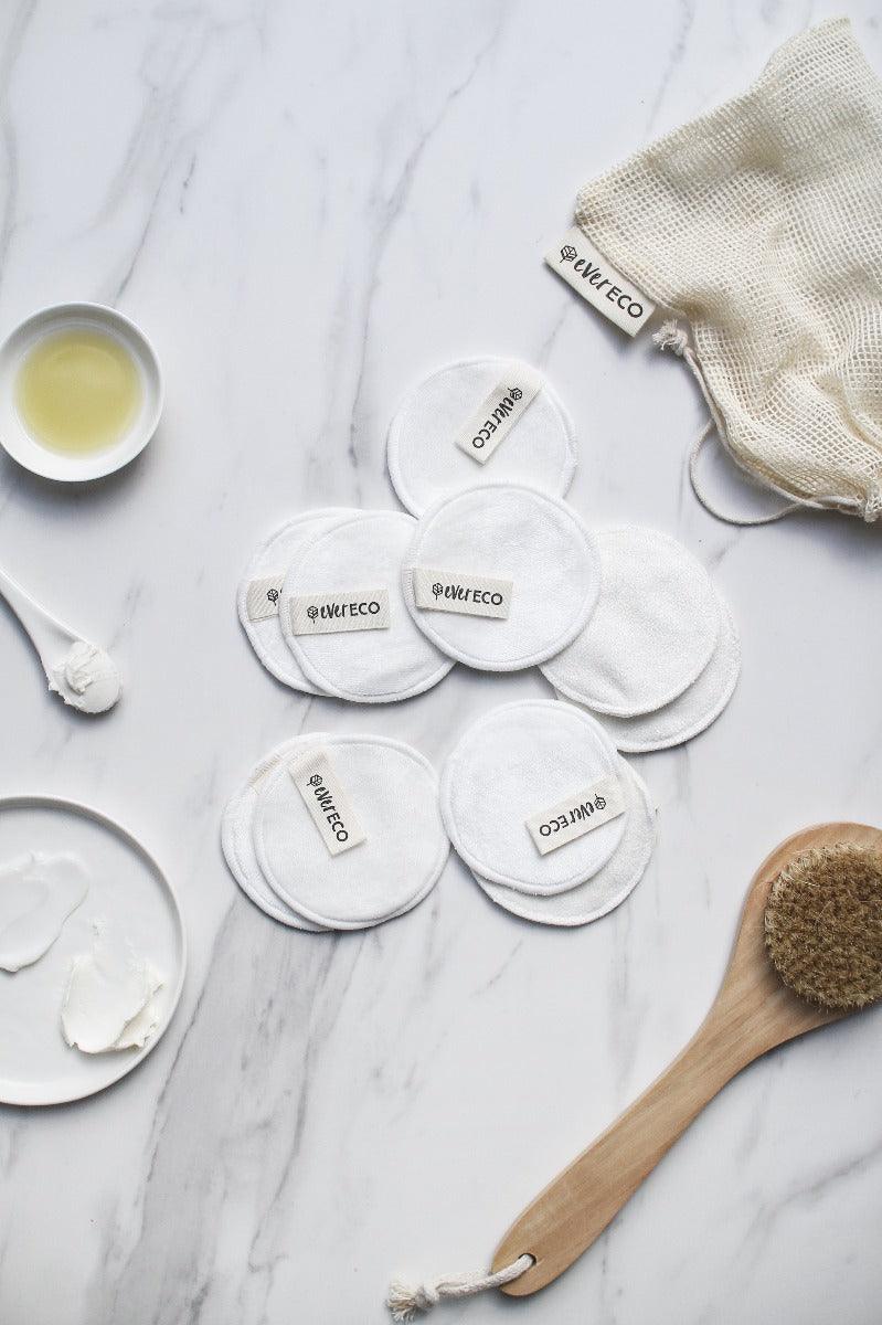 Reusable Bamboo Facial Wipes - 10 Pack - displayed with a bamboo brush centaur packaging