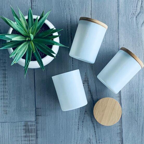 White Candle Jar with Bamboo Lid - 310g - centaur packaging