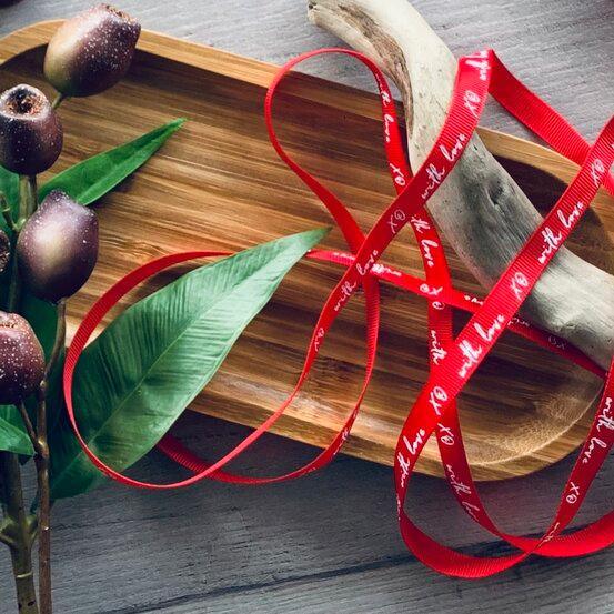 With Love XO Grosgrain Ribbon - White on Red - centaur packaging