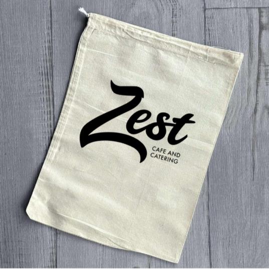 custom printed calico drawstring bag