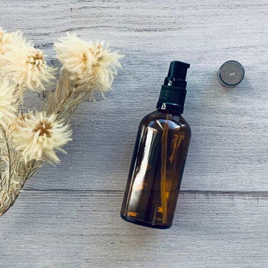 100ml Amber Glass Bottle with Black Serum Pump - centaur packaging