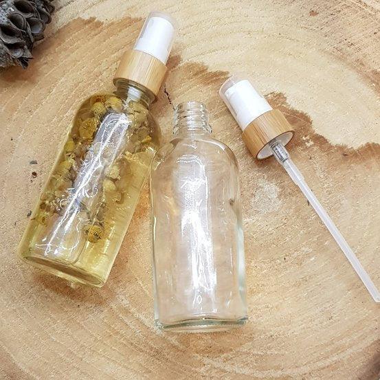 100ml Clear Glass Bottle with Bamboo Serum Pump - centaur packaging