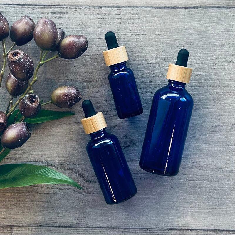 100ml Cobalt Blue Bottle with Black Bamboo Dropper - centaur packaging