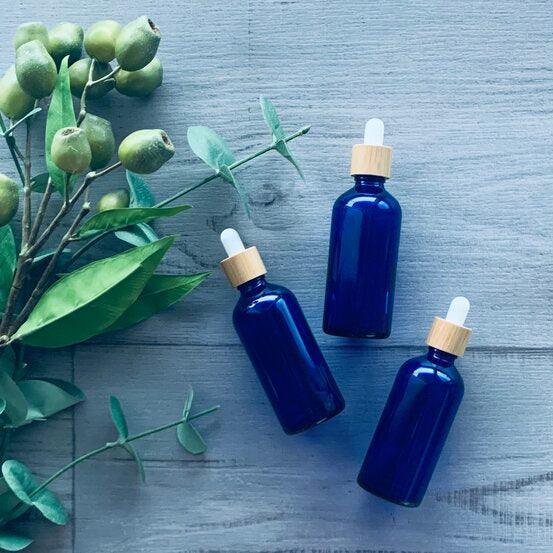 100ml Cobalt Blue Bottle with White Bamboo Dropper - centaur packaging