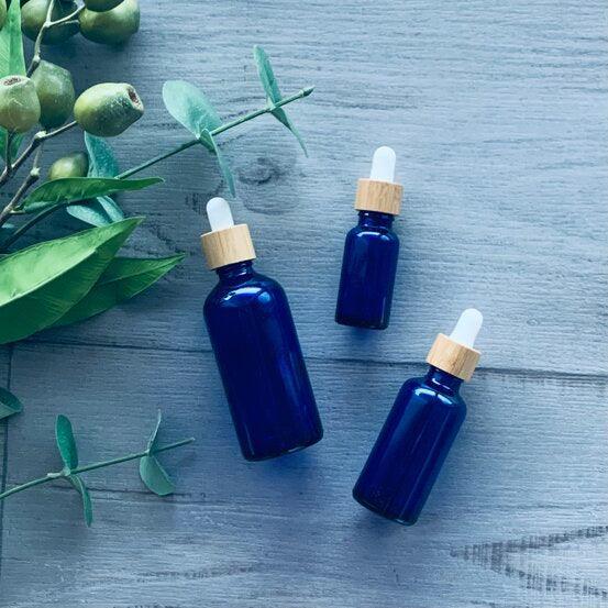 100ml Cobalt Blue Bottle with White Bamboo Dropper - centaur packaging