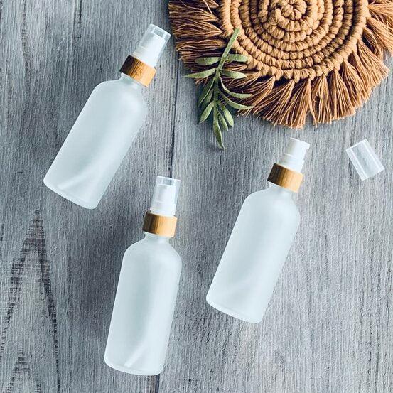 100ml Frosted Glass Bottle with Bamboo Pump - centaur packaging