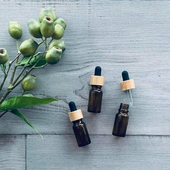 10ml Amber Glass Bottle with Bamboo Dropper - Black - centaur packaging