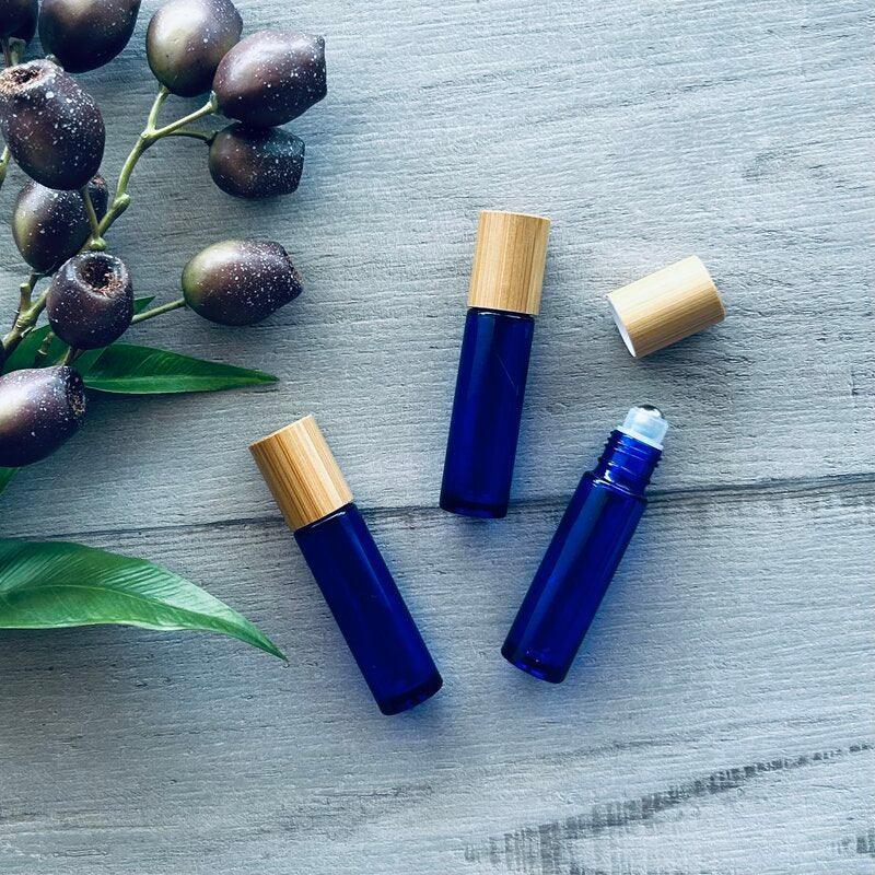 10ml Blue Roller Bottle with Bamboo Lid - centaur packaging