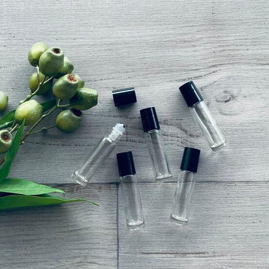 10ml Clear Glass Roller bottle with Black Lid-Pack of 5 - centaur packaging