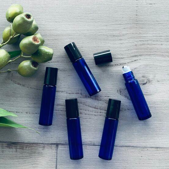 10ml Cobalt Blue Glass Roller Bottle with Black Lids - Pack of 5 - centaur packaging