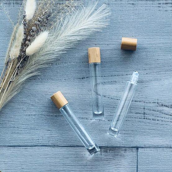 10ml Tall Round Glass Roller Bottle with Bamboo Lid - centaur packaging