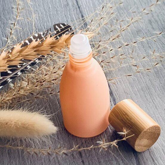 10ml Tara Peach Bottle with Bamboo Lid & Rose Quartz Roller - centaur packaging
