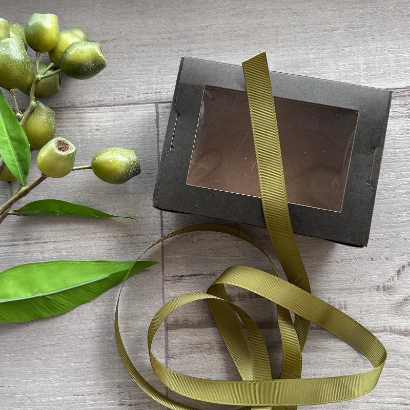 15m grosgrain ribbon olive 20mt with black gift box