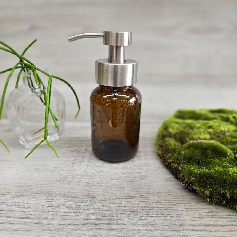 250ml Amber Glass Bottle with Silver SS Foamer - Centaur Packaging