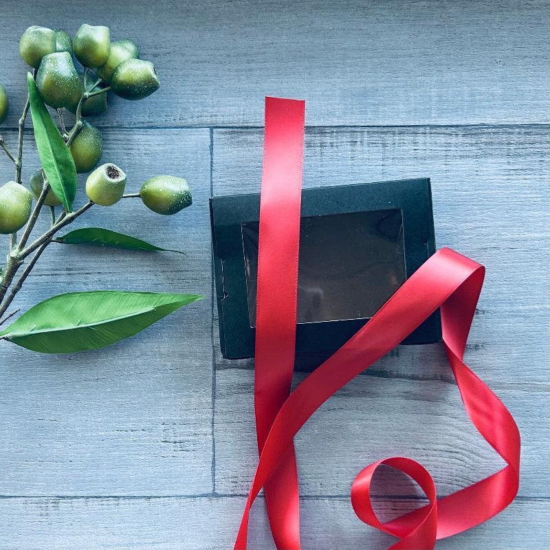 double faced satin ribbon 5mm x 25mt terracotta on black gift bow