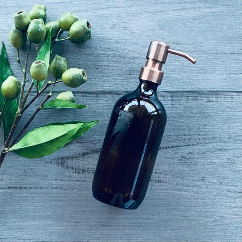 500ml Amber Glass Bottle with Antique Rose Gold Pump - centaur packaging