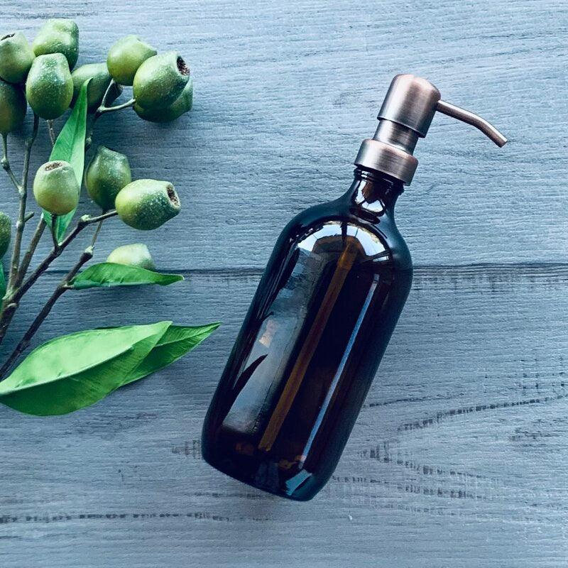 500ml Amber Glass Bottle with Brushed Copper Pump - centaur packaging