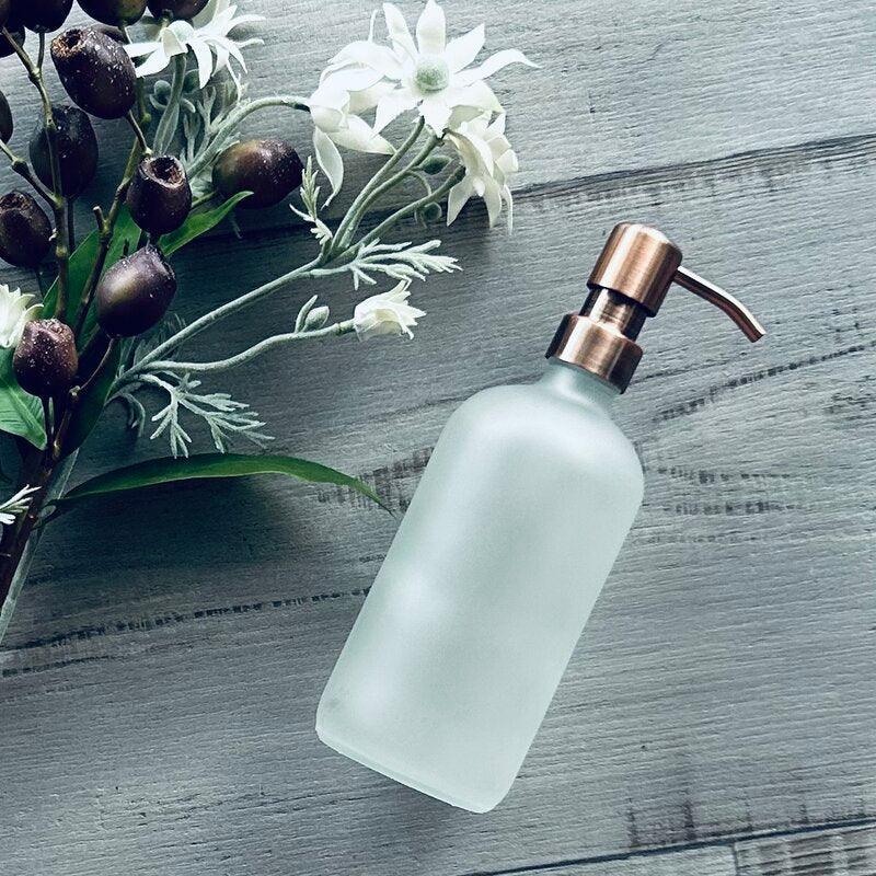 500ml frosted glass bottle with antique rose gold stainless steel pump