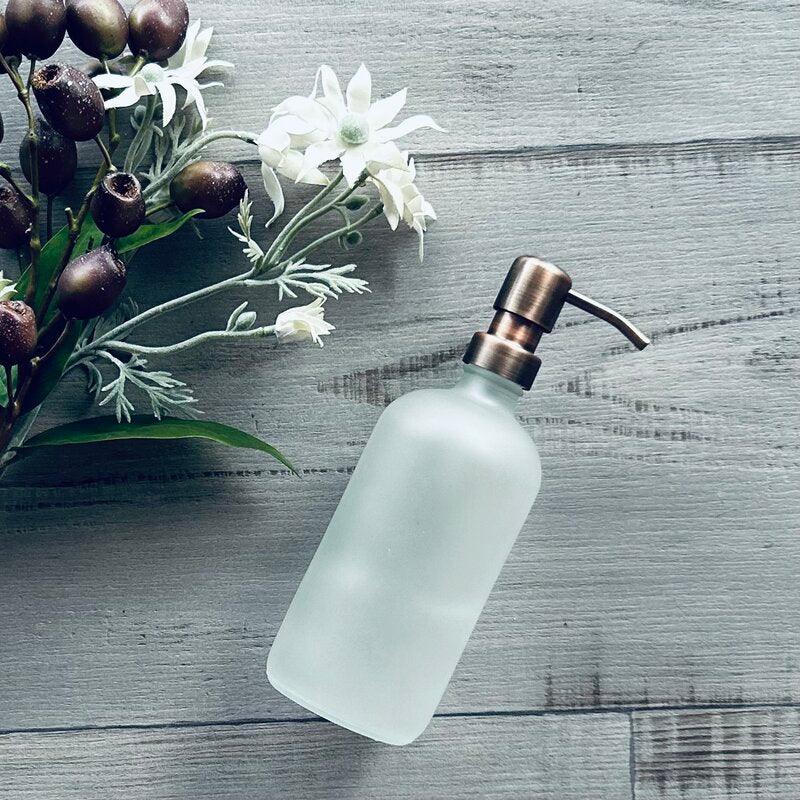 500ml frosted glass bottle with brushed copper stainless steel pump