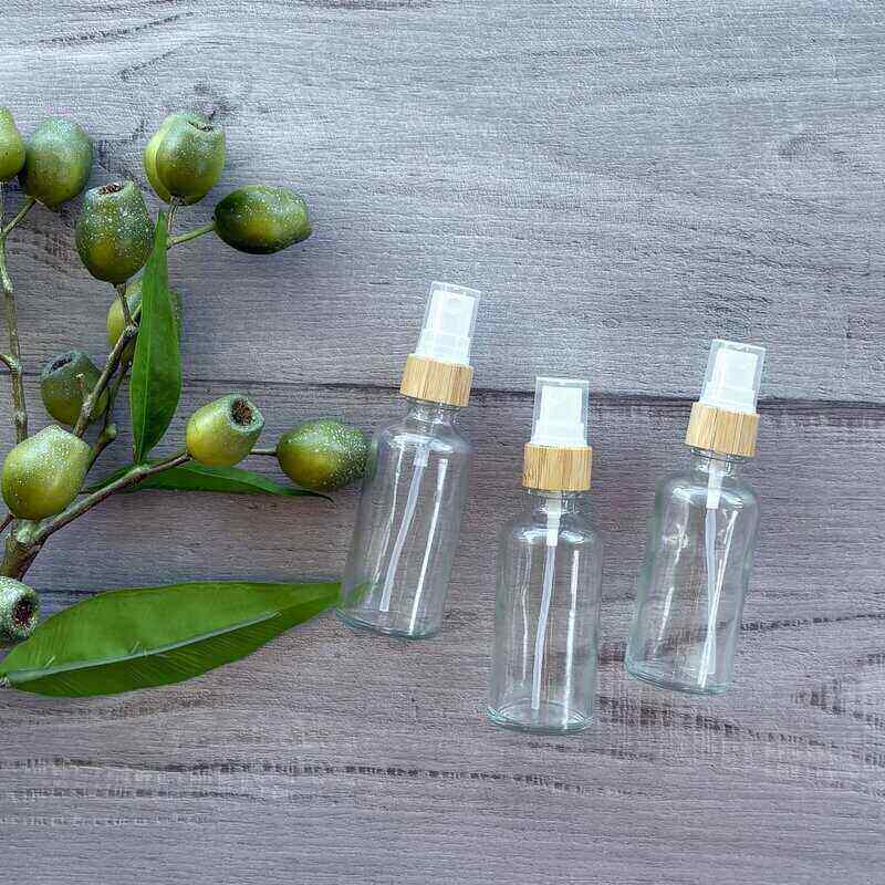 50ml clear glass bottle with bamboo mister - centaur packaging