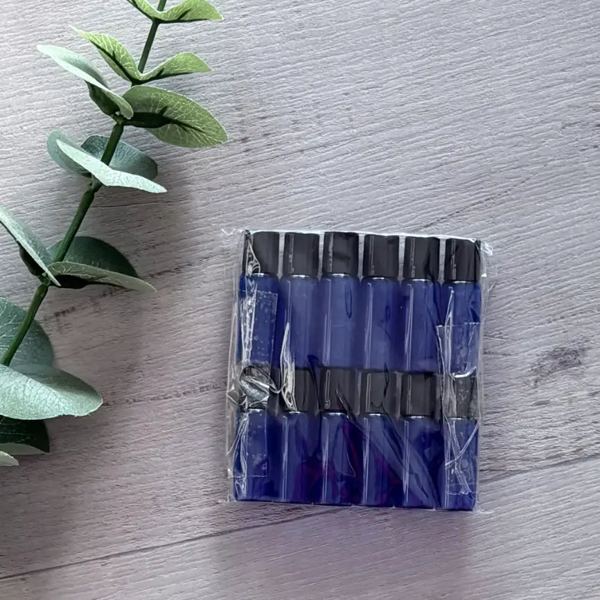 5ml Blue Thin Glass Roller Bottle with Black Lid 12 Pack