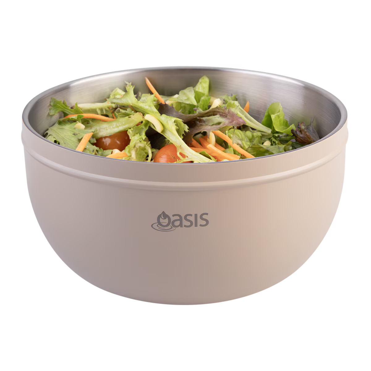 Oasis S/S Double Wall Salad Bowl with Lid 2.8lt - Oat