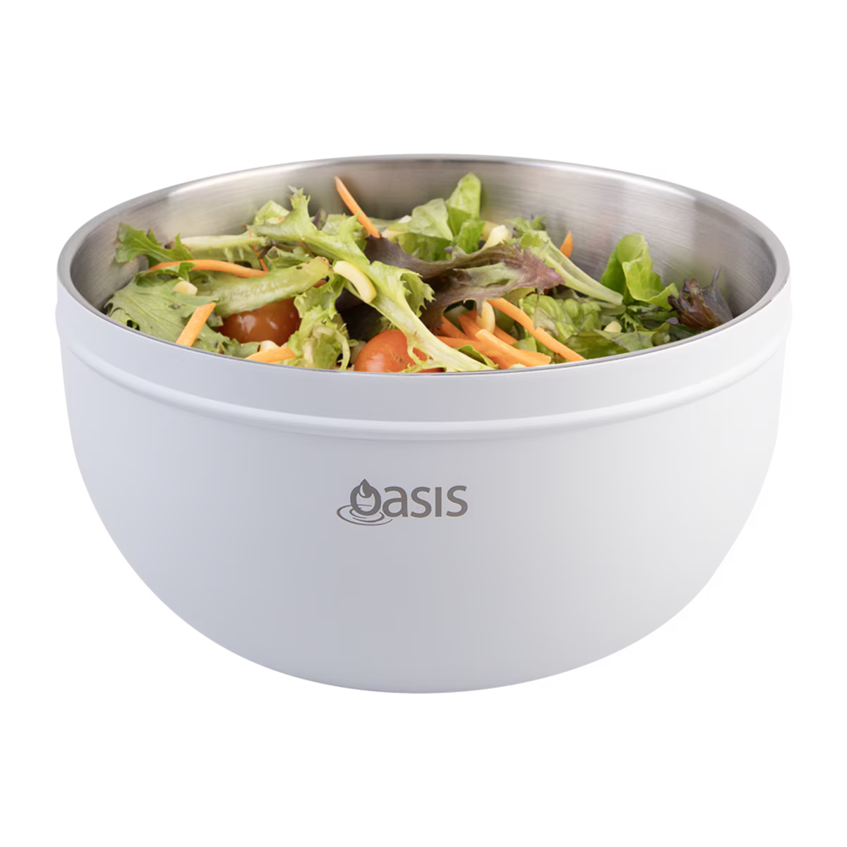 Oasis S/S Double Wall Salad Bowl with Lid 2.8lt - White