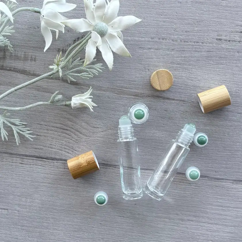 10ml Clear Bottle with Gemstone Roller Ball & Bamboo Lid - Green Aventurine