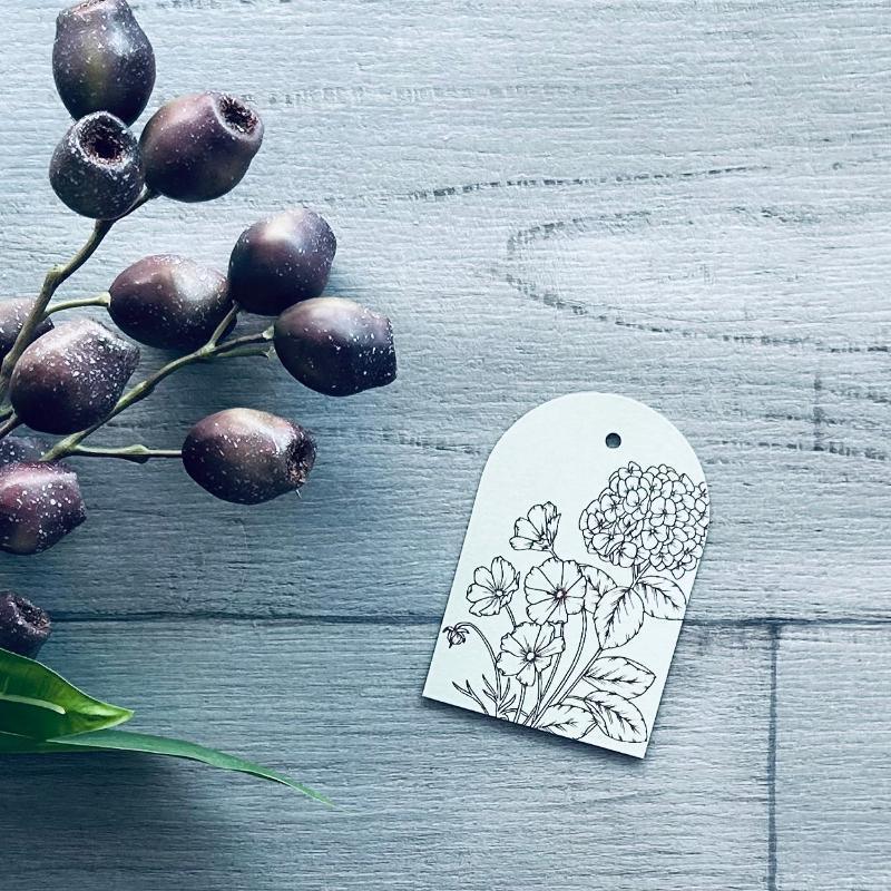 gift tag foil stamped floral sage hydrangea