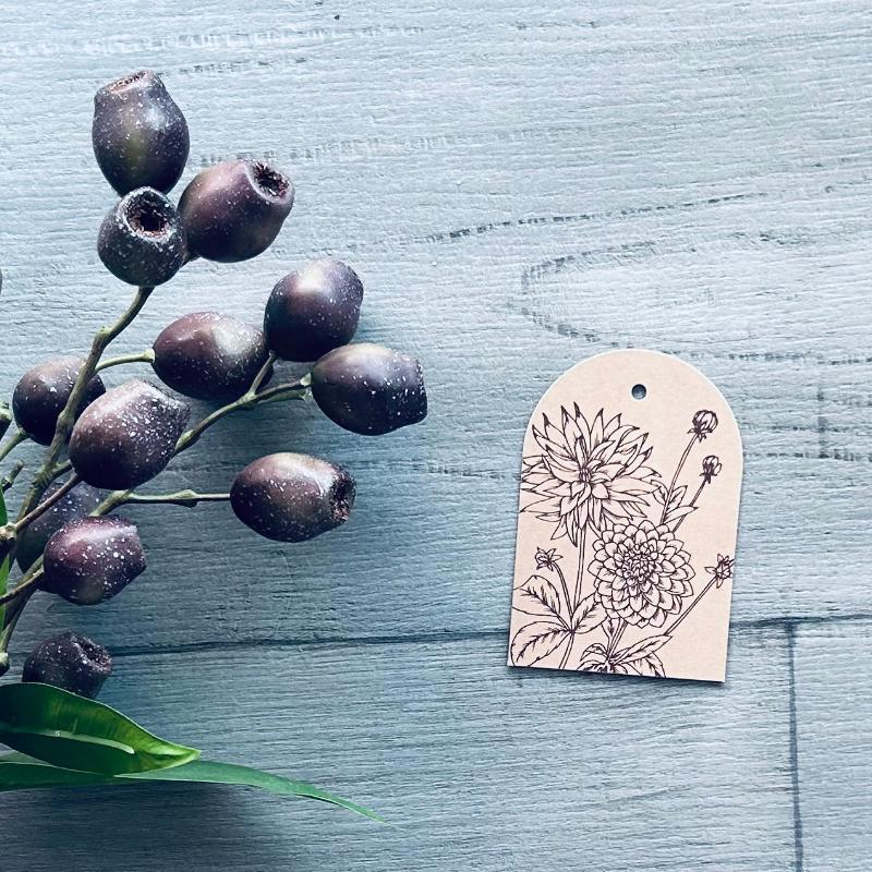 gift tag foil stamped nude dahlia