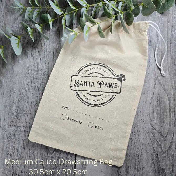 medium calico drawstring bag custom printed @centaur packaging