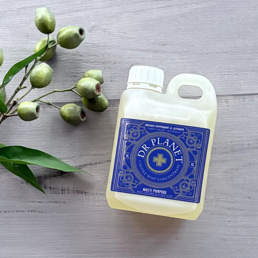Dr Planet Organic Castile Soap Concentrate 1 Litre - Peppermint & Lavender @centaur packaging