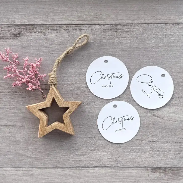 Christmas Wishes Round Tags - Hunter Green & White pk 20