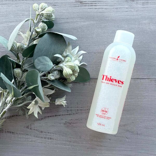  Thieves® Fruit & Veggie Soak. This unique formula combines three exclusive Young Living essential oil 