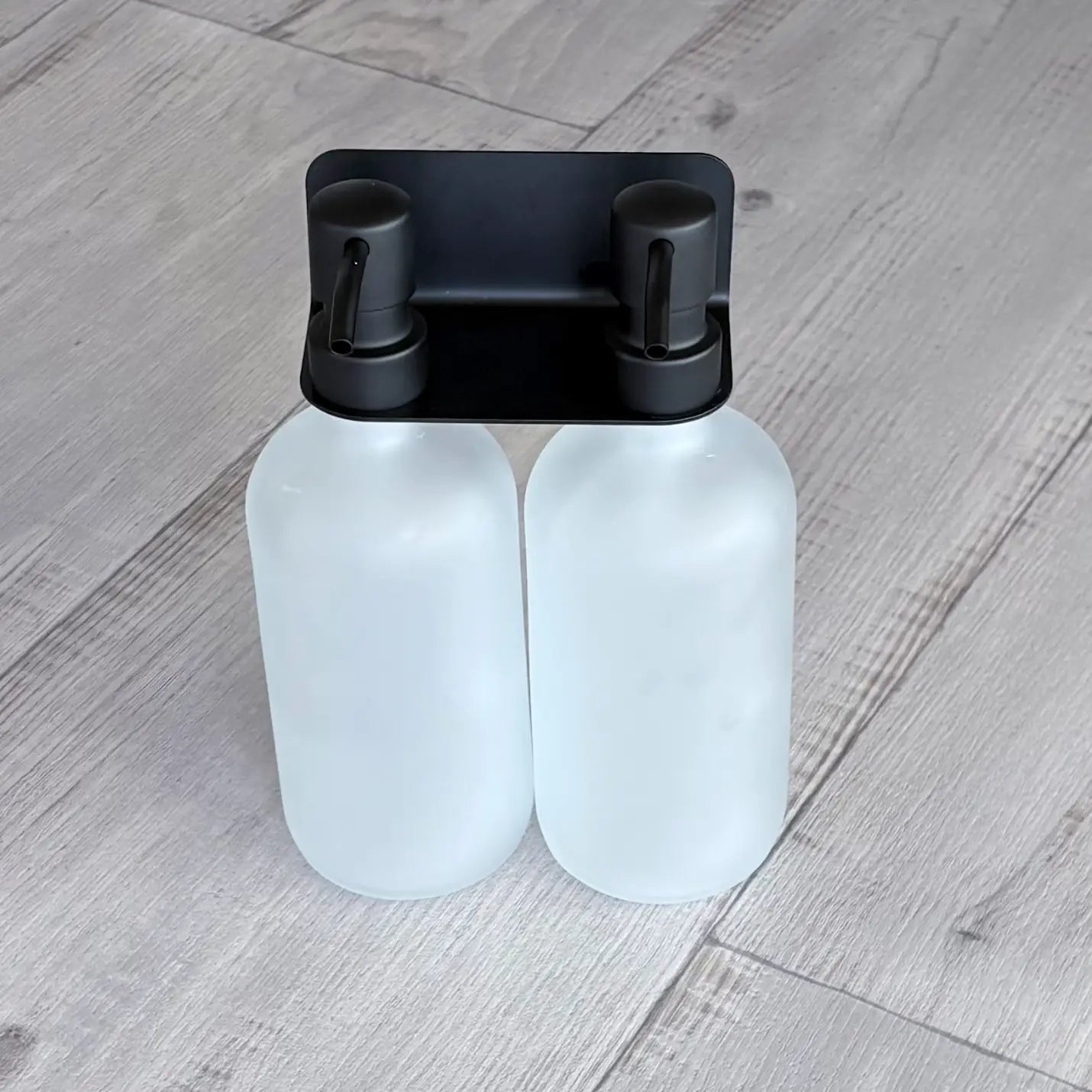 Stainless Steel 304 Soap Bottle Bracket 2 Hole – Black with frosted bottles
