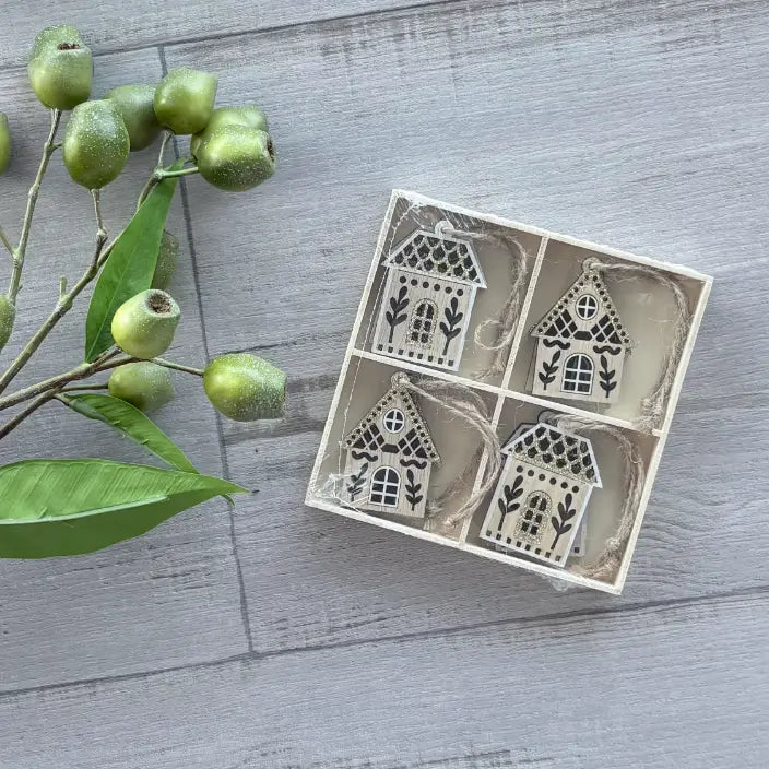 Hanging Wooden Christmas House Box 8 Set