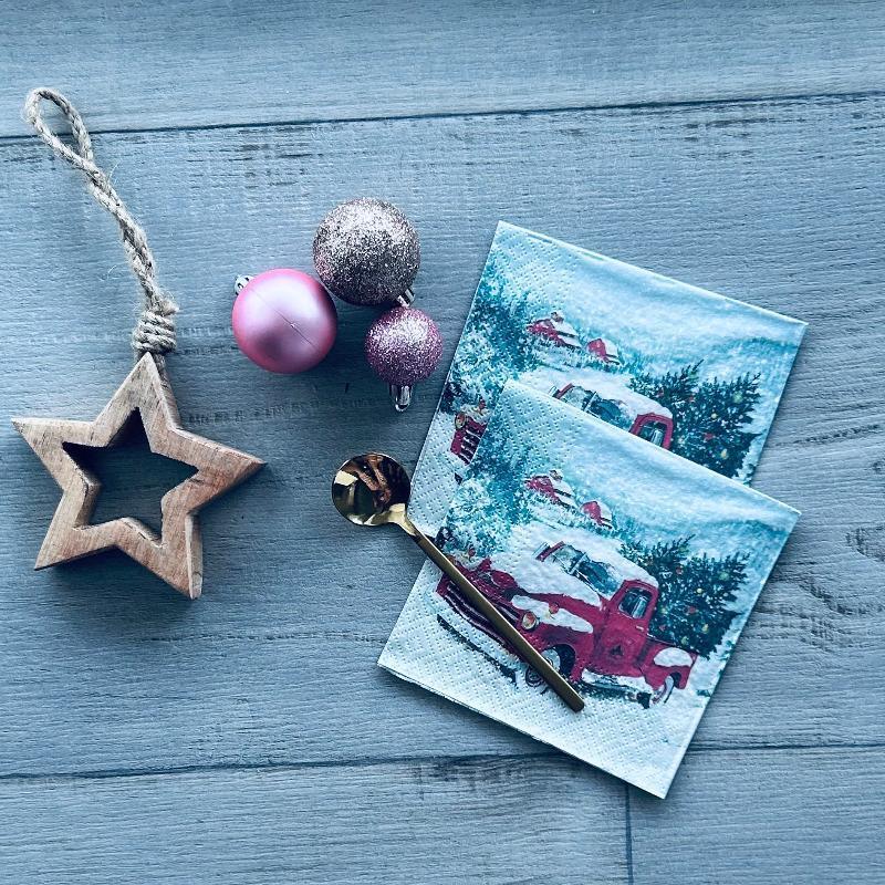 red snow truck cocktail napkins